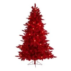 6ft. Pre-Lit Red Fraser Fir Artificial Christmas Tree, Red Lights
