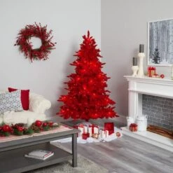 6ft. Pre-Lit Red Fraser Fir Artificial Christmas Tree, Red Lights -Northlight Sale Store D251323S 6