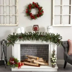 24" Plum Blossom Pine Wreath 10 24" Plum Blossom Pine Wreath -Northlight Sale Store D251356S 14