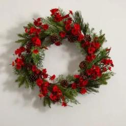 24" Plum Blossom Pine Wreath 11 24" Plum Blossom Pine Wreath -Northlight Sale Store D251356S 15