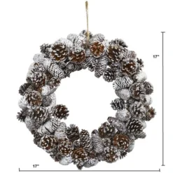 17" Snowy Pinecone Wreath -Northlight Sale Store D251357S 13