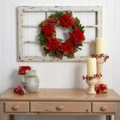 24" Poinsettia, Berry And Golden Pinecone Artificial Wreath -Northlight Sale Store D251358S 13
