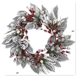 24" Snowy Magnolia Berry Wreath 8 24" Snowy Magnolia Berry Wreath -Northlight Sale Store D251361S 12