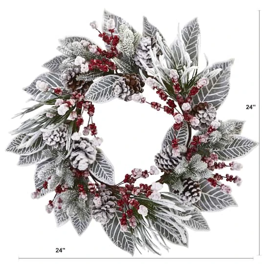 24" Snowy Magnolia Berry Wreath 3 24" Snowy Magnolia Berry Wreath - Image 3