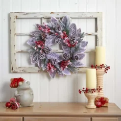 24" Snowy Magnolia Berry Wreath 9 24" Snowy Magnolia Berry Wreath -Northlight Sale Store D251361S 13