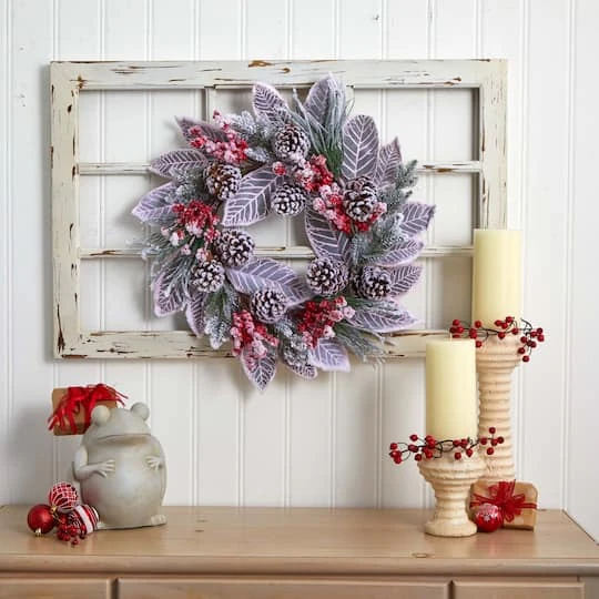 24" Snowy Magnolia Berry Wreath 4 24" Snowy Magnolia Berry Wreath - Image 4