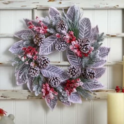 24" Snowy Magnolia Berry Wreath 10 24" Snowy Magnolia Berry Wreath -Northlight Sale Store D251361S 14