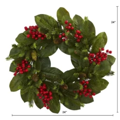 24" Magnolia Leaf, Berry & Pine Artificial Wreath -Northlight Sale Store D251362S 12