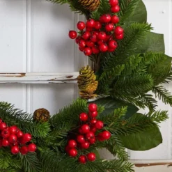 24" Magnolia Leaf, Berry & Pine Artificial Wreath -Northlight Sale Store D251362S 13