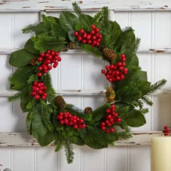 24" Magnolia Leaf, Berry & Pine Artificial Wreath -Northlight Sale Store D251362S 15