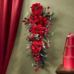 30" Red Poinsettia & Berry Teardrop 7 30" Red Poinsettia & Berry Teardrop -Northlight Sale Store D251364S 13