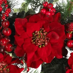 24" Red Poinsettia & Berry Wreath -Northlight Sale Store D251370S 13
