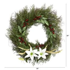 20" Cedar, Lilies & Berries With Antlers Wreath -Northlight Sale Store D251377S 2