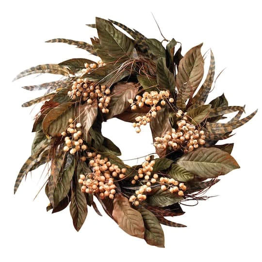 24" Green Feather & Berry Wreath 1 24" Green Feather & Berry Wreath