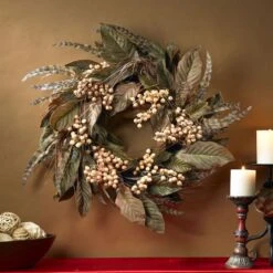 24" Green Feather & Berry Wreath 5 24" Green Feather & Berry Wreath -Northlight Sale Store D251378S 3