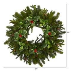22" Pinecone & Holly Leaf Artificial Wreath -Northlight Sale Store D251380S 2