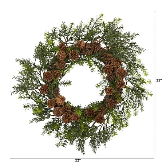 22" Cedar & Pinecone Artificial Wreath 3 22" Cedar & Pinecone Artificial Wreath - Image 3
