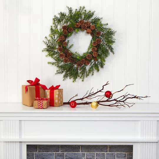 22" Cedar & Pinecone Artificial Wreath 5 22" Cedar & Pinecone Artificial Wreath - Image 5