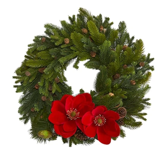 30" Magnolia, Pine & Pinecone Artificial Wreath 2 30" Magnolia, Pine & Pinecone Artificial Wreath - Image 2