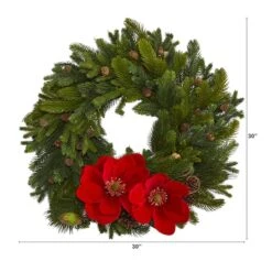 30" Magnolia, Pine & Pinecone Artificial Wreath 7 30" Magnolia, Pine & Pinecone Artificial Wreath -Northlight Sale Store D251385S 2