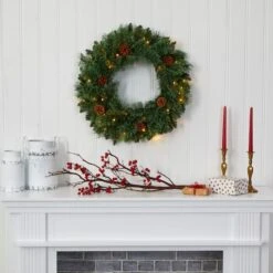 24" LED White Mountain Pine Artificial Christmas Wreath -Northlight Sale Store D251387S 4