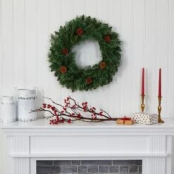24" LED White Mountain Pine Artificial Christmas Wreath -Northlight Sale Store D251387S 5