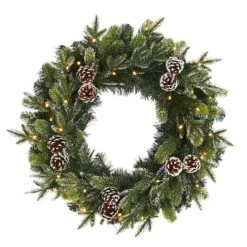 24" Pre-Lit Snowed Pinecone Artificial Christmas Wreath