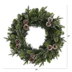 24" Pre-Lit Snowed Pinecone Artificial Christmas Wreath -Northlight Sale Store D251391S 2