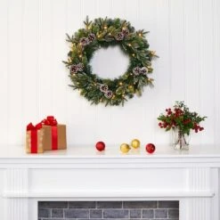 24" Pre-Lit Snowed Pinecone Artificial Christmas Wreath -Northlight Sale Store D251391S 5
