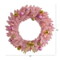 24" LED Pink Artificial Christmas Wreath With Ornaments -Northlight Sale Store D251392S 2