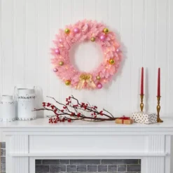 24" LED Pink Artificial Christmas Wreath With Ornaments -Northlight Sale Store D251392S 4