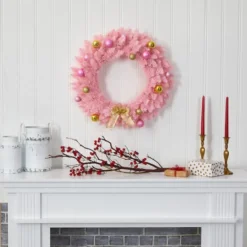 24" LED Pink Artificial Christmas Wreath With Ornaments -Northlight Sale Store D251392S 5
