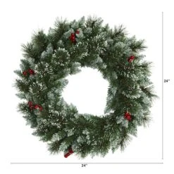 24" LED Frosted Swiss Pine & Berry Artificial Wreath -Northlight Sale Store D251393S 2