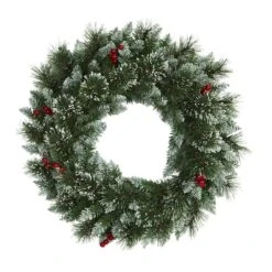 24" LED Frosted Swiss Pine & Berry Artificial Wreath -Northlight Sale Store D251393S 3