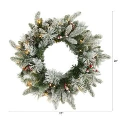 20" LED Flocked Mixed Pine & Berry Artificial Christmas Wreath -Northlight Sale Store D251396S 2