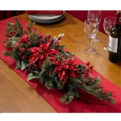 3ft. Red Poinsettia & Berry Centerpiece 13 3ft. Red Poinsettia & Berry Centerpiece -Northlight Sale Store D252167S 16