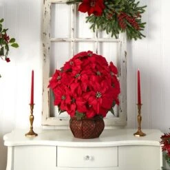 22" Potted Poinsettia With Decorative Planter -Northlight Sale Store D252170S 16