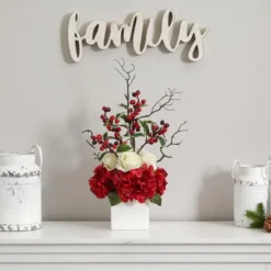 24" Potted Hydrangea, Rose & Berry Arrangement -Northlight Sale Store D252171S 13