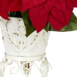 21" Potted Poinsettia With White Metal Planter -Northlight Sale Store D252177S 13