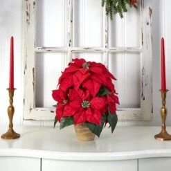 13" Potted Poinsettia With Ceramic Vase -Northlight Sale Store D252178S 14