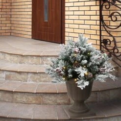 18" Snowy Bedford Urn Filler With Battery Operated LED Lights -Northlight Sale Store D252347S 2