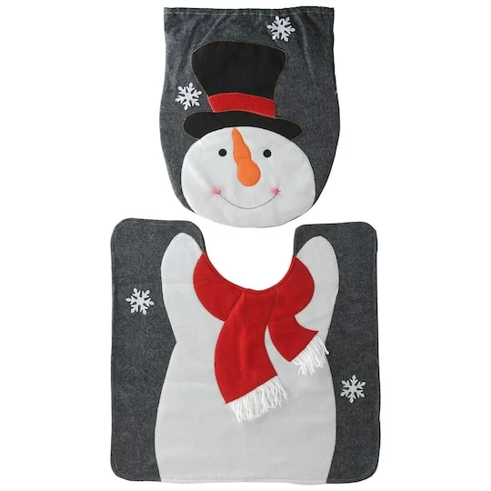Holiday Snowman Bathroom Seat & Floor Cover Set 1 Holiday Snowman Bathroom Seat & Floor Cover Set