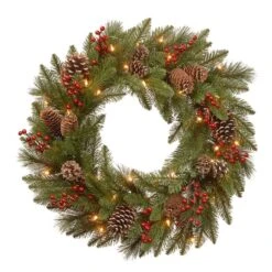 24" White LED Bristle Berry Wreath