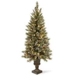 5ft. Pre-Lit Glittery Bristle® Entrance Artificial Christmas Tree, Warm White LED Lights