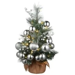 2ft. Pre-Lit Frosted Silver Pine Artificial Christmas Tree, Warm White LED Lights