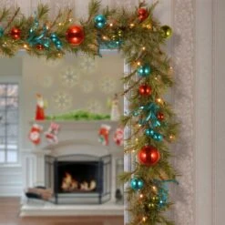 9ft. Pre-Lit LED Retro Red & Blue Ornament Garland -Northlight Sale Store D252609S 2