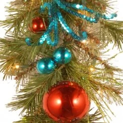 9ft. Pre-Lit LED Retro Red & Blue Ornament Garland -Northlight Sale Store D252609S 3