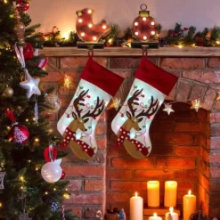 Glitzhome® 21" LED Reindeer Christmas Stockings, 2ct. -Northlight Sale Store D252853S 2