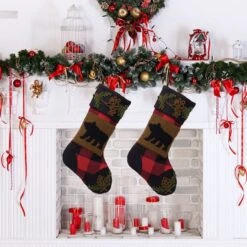 Glitzhome® 22" Red & Black Plaid Bear Stockings, 2ct. -Northlight Sale Store D252879S 2
