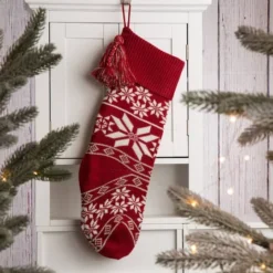 Glitzhome® Knitted Snowflake Stockings, Tree Skirt & Pillow Cover Set -Northlight Sale Store D252903S 4